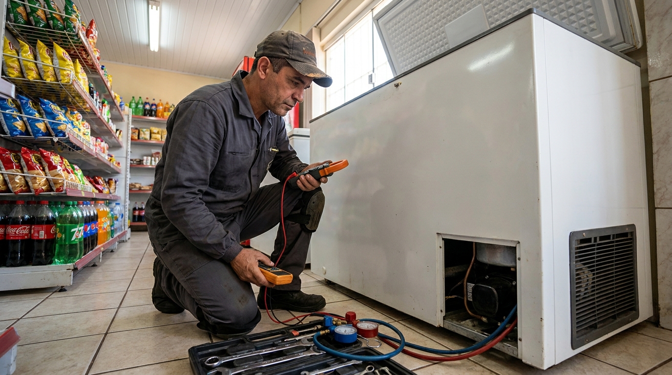 Reparo na placa eletrônica do freezer em Itajaí‑SC